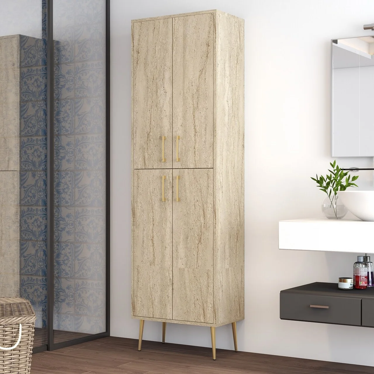 Dulap multifunctional, Hanah Home, Berlin A, 60x200x35 cm, Travertin Dulap multifunctional, Hanah Home, Berlin A, 60x200x35 cm, Travertin