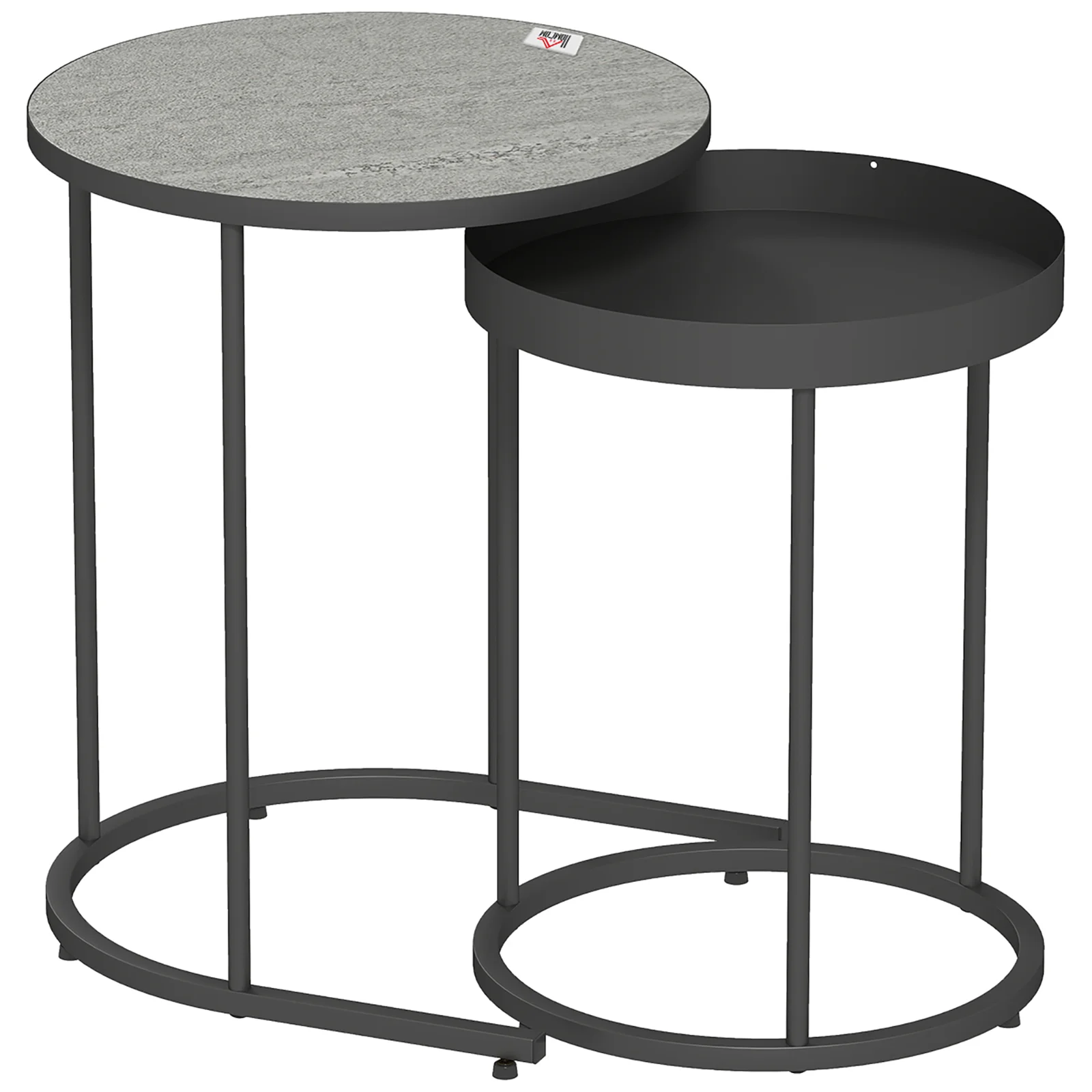 HOMCOM Set de 2 Măsuțe de Cafea în Stil Industrial, din Lemn și Metal, Ø42x54 cm și Ø36.5x48.5 cm, Gri și Negru | Aosom Romania HOMCOM Set de 2 Măsuțe de Cafea în Stil Industrial, din Lemn și Metal, Ø42x54 cm și Ø36.5x48.5 cm, Gri și Negru | Aosom Romania