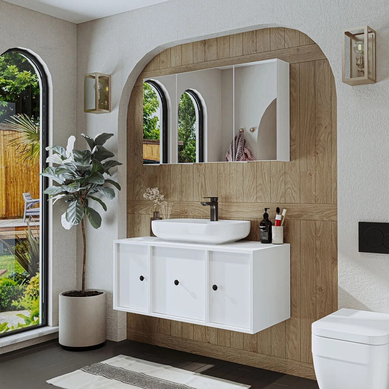 Set Dulap de Baie cu Chiuvetă și Oglindă (2 Piese), Hanah Home, 2568, MDF, Alb Set Dulap de Baie cu Chiuvetă și Oglindă (2 Piese), Hanah Home, 2568, MDF, Alb