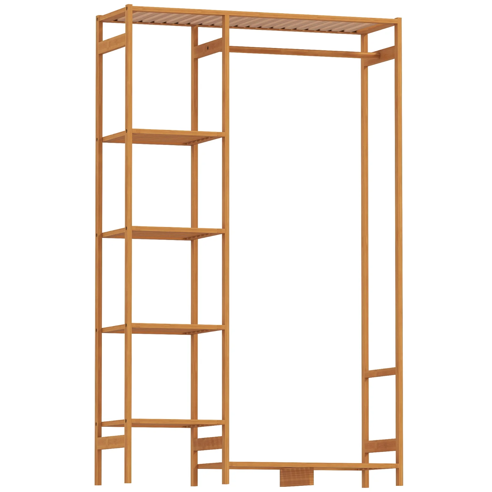 HOMCOM Suport pentru Haine din Bambus cu Rafturi pe 6 Niveluri și Bară pentru Haine, Stender pentru Dormitor și Hol, Design Modern, 90x30x145 cm, Lemn Natural | Aosom Romania HOMCOM Suport pentru Haine din Bambus cu Rafturi pe 6 Niveluri și Bară pentru Haine, Stender pentru Dormitor și Hol, Design Modern, 90x30x145 cm, Lemn Natural | Aosom Romania