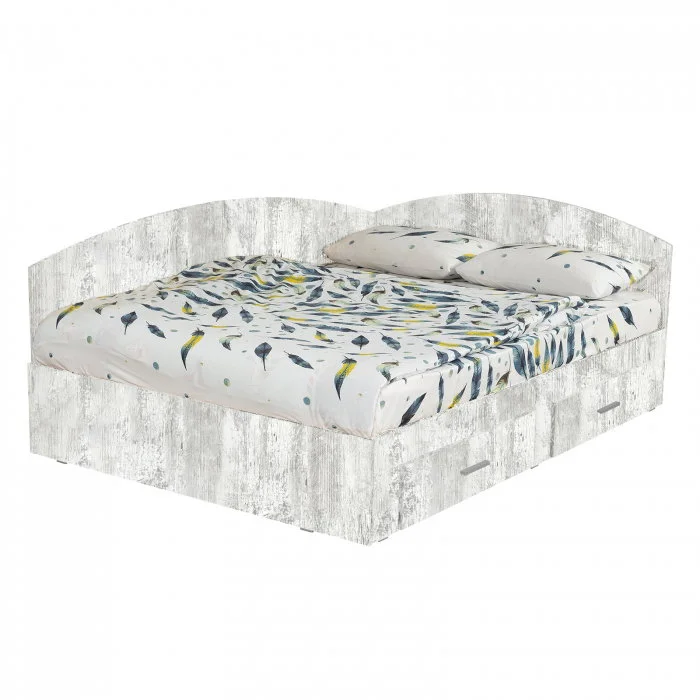 Pat Colt Alma 180x200 cm, cu 2 sertare laterale pe role, colt interschimbabil, pin antichizat