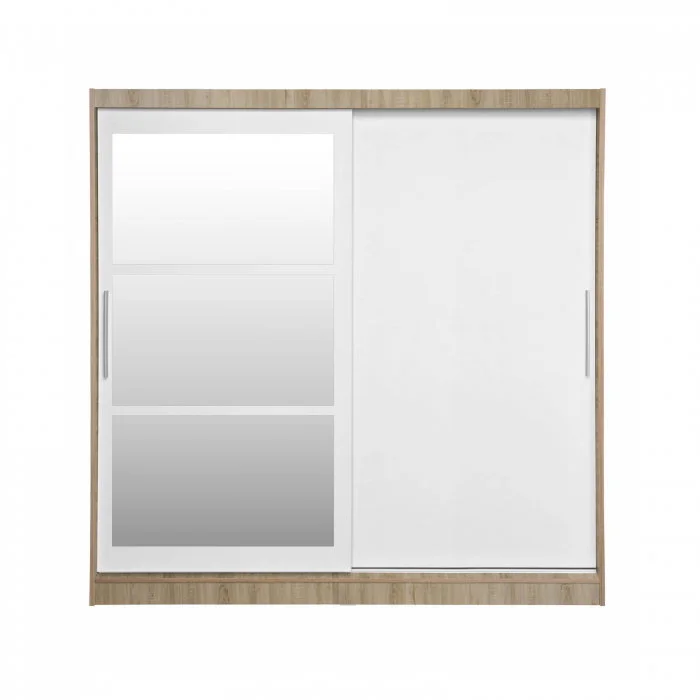 Dulap CORFU 02, cu usi glisante si oglinda, corp sonoma + usi alb, 200x60x200 cm Dulap CORFU 02, cu usi glisante si oglinda, corp sonoma + usi alb, 200x60x200 cm