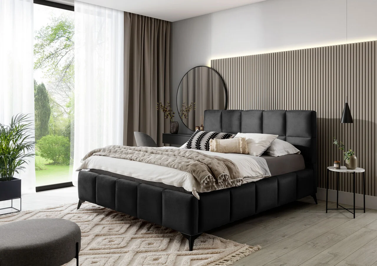 Pat tapitat cu somiera si lada depozitare, 180x200 cm, ELTAP, BE-MIS-06VE, Mist, lemn/poliester, gri antracit Pat tapitat cu somiera si lada depozitare, 180x200 cm, ELTAP, BE-MIS-06VE, Mist, lemn/poliester, gri antracit