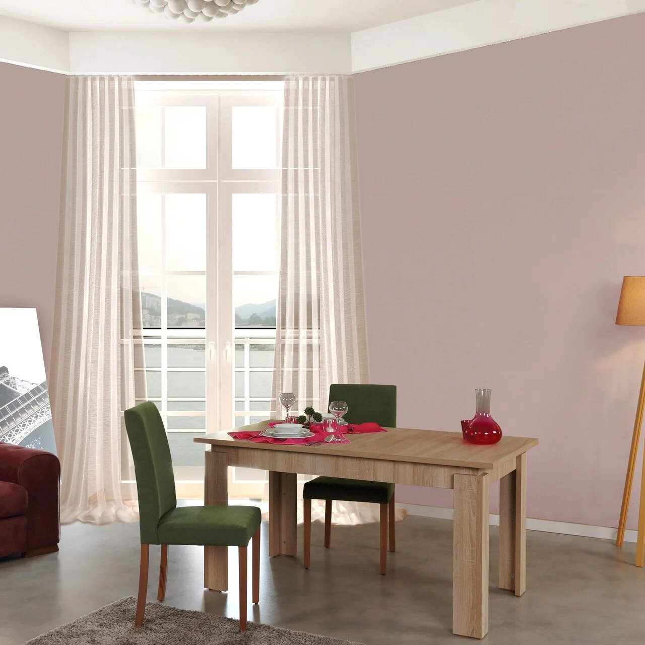 Masa dining extensibila, Comforty, Huqqa, 78 x 150 x 80 cm, pal melaminat, stejar Masa dining extensibila, Comforty, Huqqa, 78 x 150 x 80 cm, pal melaminat, stejar