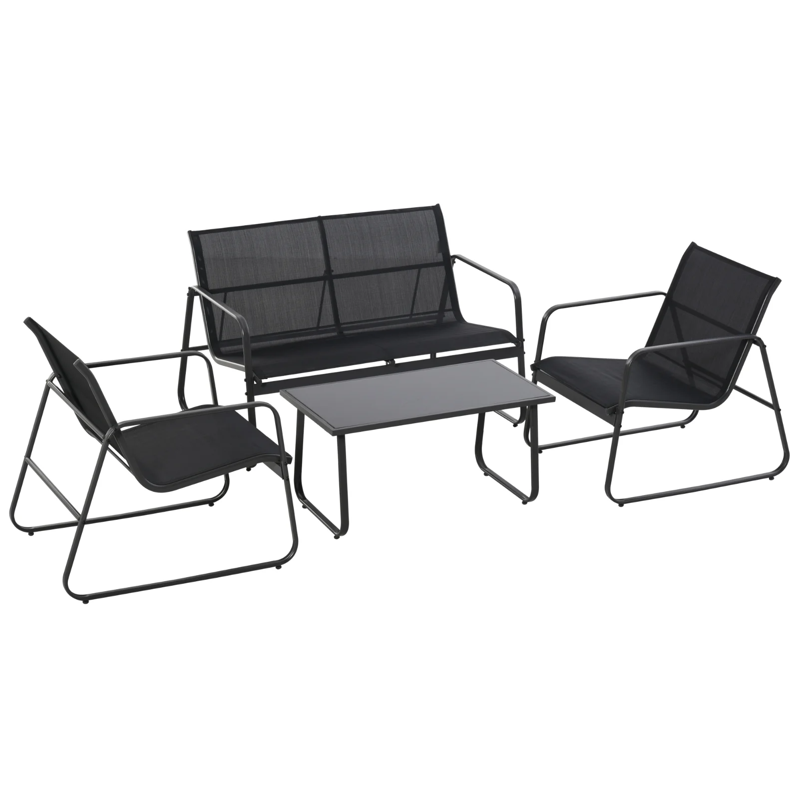Outsunny Set Masă Bancă si 2 Scaune de Gradina, Mobilier de Exterior din Metal si Textilen, Neagra | Aosom Romania Outsunny Set Masă Bancă si 2 Scaune de Gradina, Mobilier de Exterior din Metal si Textilen, Neagra | Aosom Romania