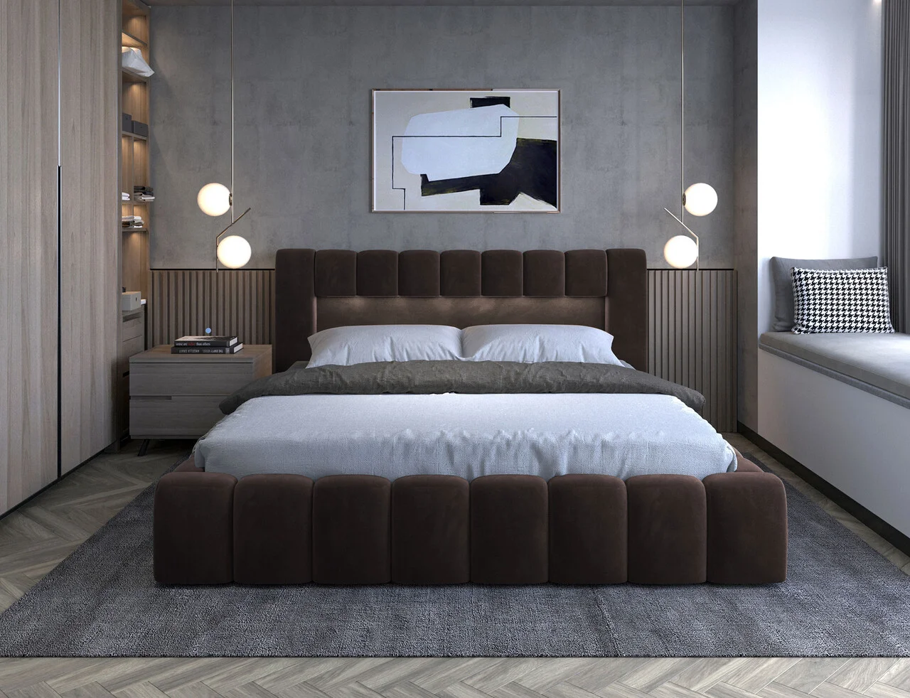 Pat tapitat cu somiera si lada depozitare, 160x200 cm, ELTAP, Lamica, lemn/poliester, maro inchis Pat tapitat cu somiera si lada depozitare, 160x200 cm, ELTAP, Lamica, lemn/poliester, maro inchis