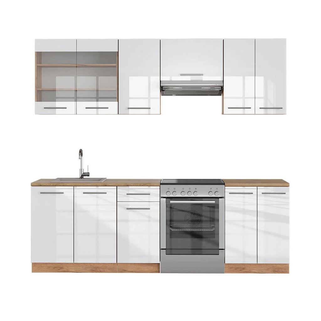 KITCHENETTE Fame-Line Alb lucios/stejar Goldkraft 240 cm fara blat KITCHENETTE Fame-Line Alb lucios/stejar Goldkraft 240 cm fara blat