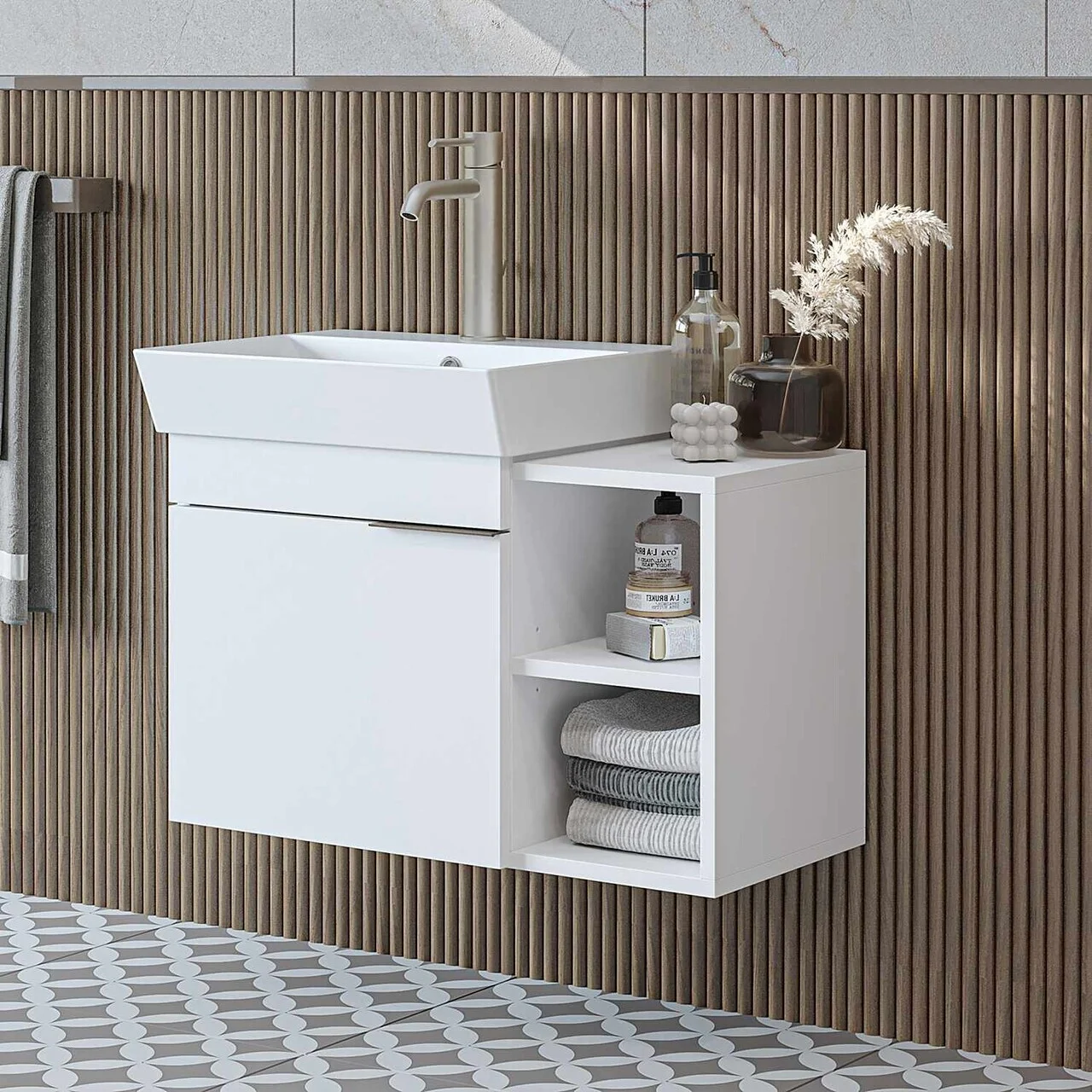Dulap de baie cu chiuvetă, Hanah Home, Likya 72, 72x54x38.6 cm, PAL, Alb Dulap de baie cu chiuvetă, Hanah Home, Likya 72, 72x54x38.6 cm, PAL, Alb