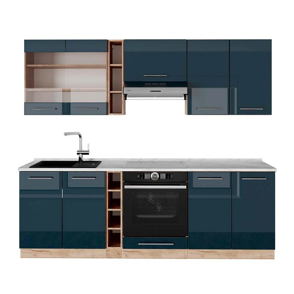 KITCHENETTE Fame-Line Albastru închis lucios/stejar Goldkraft 235 cm , AP Marmură KITCHENETTE Fame-Line Albastru închis lucios/stejar Goldkraft 235 cm , AP Marmură