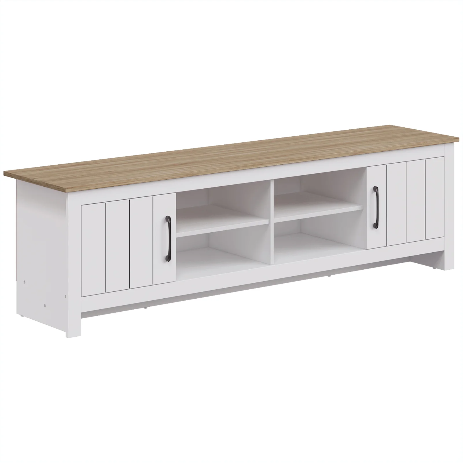 HOMCOM Comodă TV 175 cm, pentru televizor până la 140 cm, cu 2 uși și 4 compartimente deschise, stejar și alb | Aosom Romania HOMCOM Comodă TV 175 cm, pentru televizor până la 140 cm, cu 2 uși și 4 compartimente deschise, stejar și alb | Aosom Romania