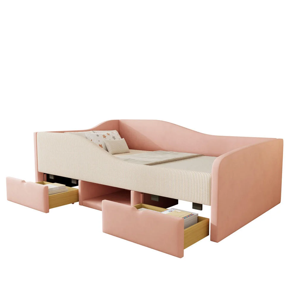PAT CANAPEA 90x190cm Roz cu 2 sertare PAT CANAPEA 90x190cm Roz cu 2 sertare
