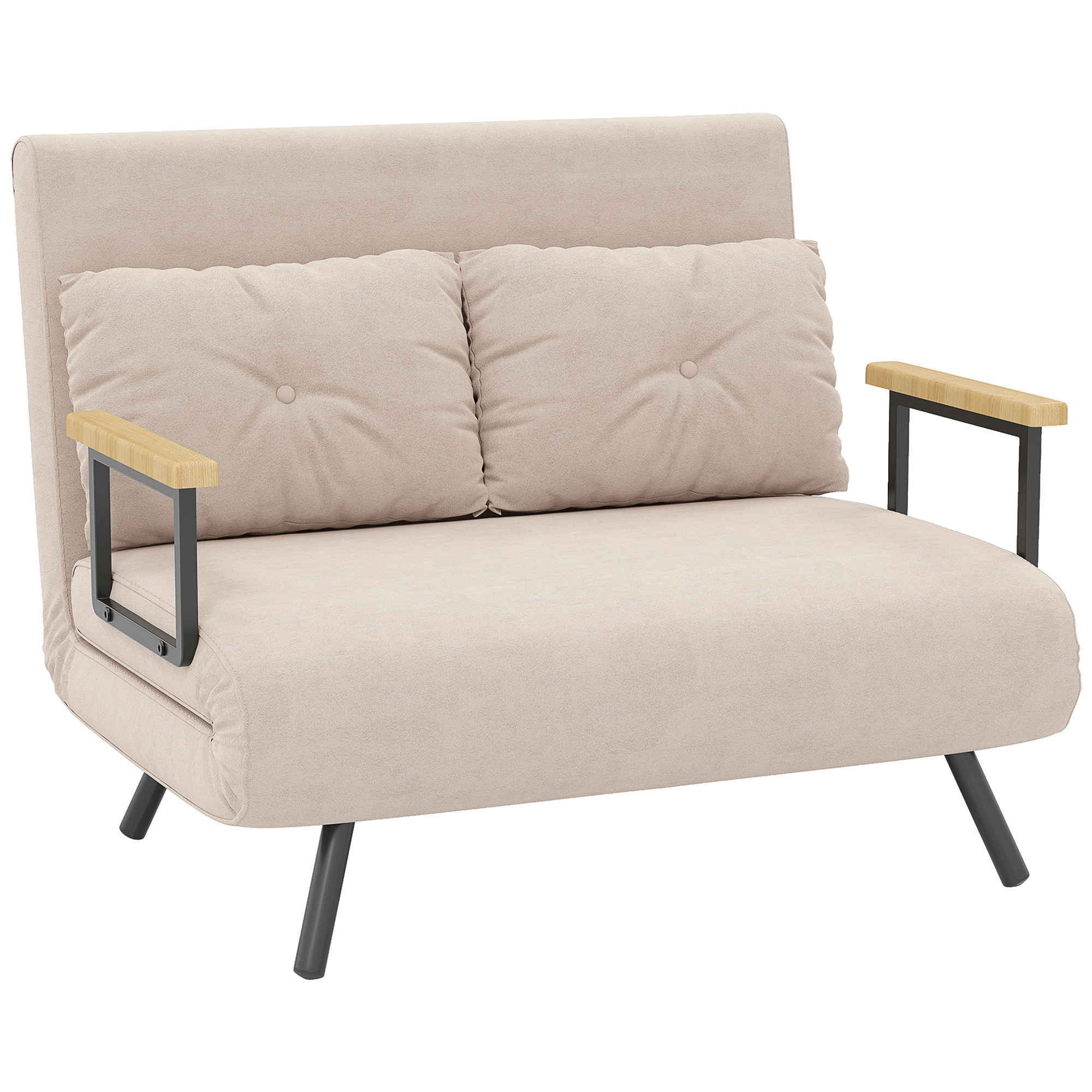 HOMCOM Canapea Pat de 2 Locuri cu Spătar Reglabil pe 5 Nivele și 2 Perne din Material Capitonat, 102x73x81 cm, Negru | Aosom Romania HOMCOM Canapea Pat de 2 Locuri cu Spătar Reglabil pe 5 Nivele și 2 Perne din Material Capitonat, 102x73x81 cm, Negru | Aosom Romania