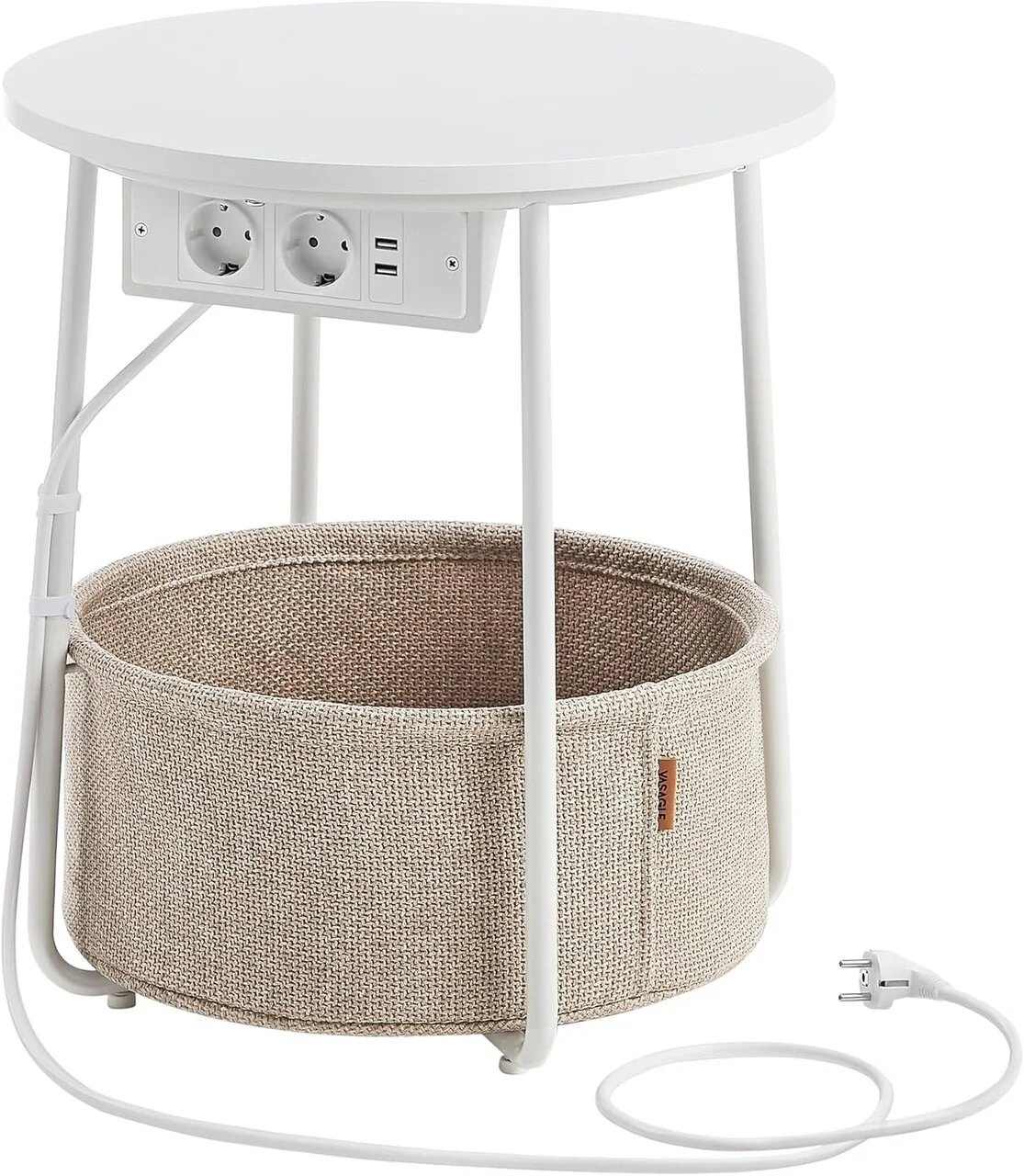 Masuta cu cos textil, priza si USB, Vasagle, 45x50 cm, max 35 kg, PAL/otel, alb mat/maro camila Masuta cu cos textil, priza si USB, Vasagle, 45x50 cm, max 35 kg, PAL/otel, alb mat/maro camila