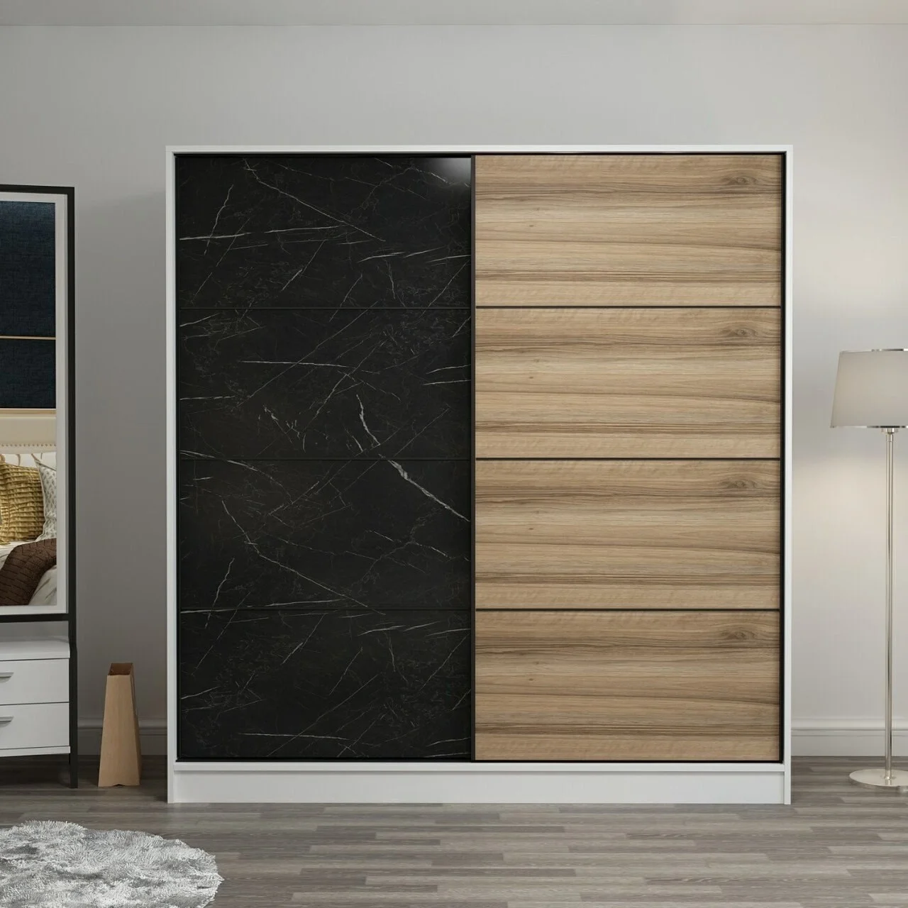 Dulap pentru haine, Hanah Home, Kale, 180x210x52 cm, Alb / Negru / Dore Dulap pentru haine, Hanah Home, Kale, 180x210x52 cm, Alb / Negru / Dore