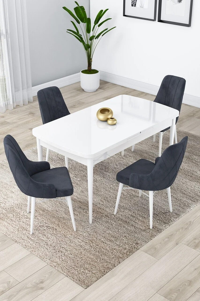 Set masa extensibila si scaune (5 piese), Hanah Home, Lia, Alb / Antracit Set masa extensibila si scaune (5 piese), Hanah Home, Lia, Alb / Antracit