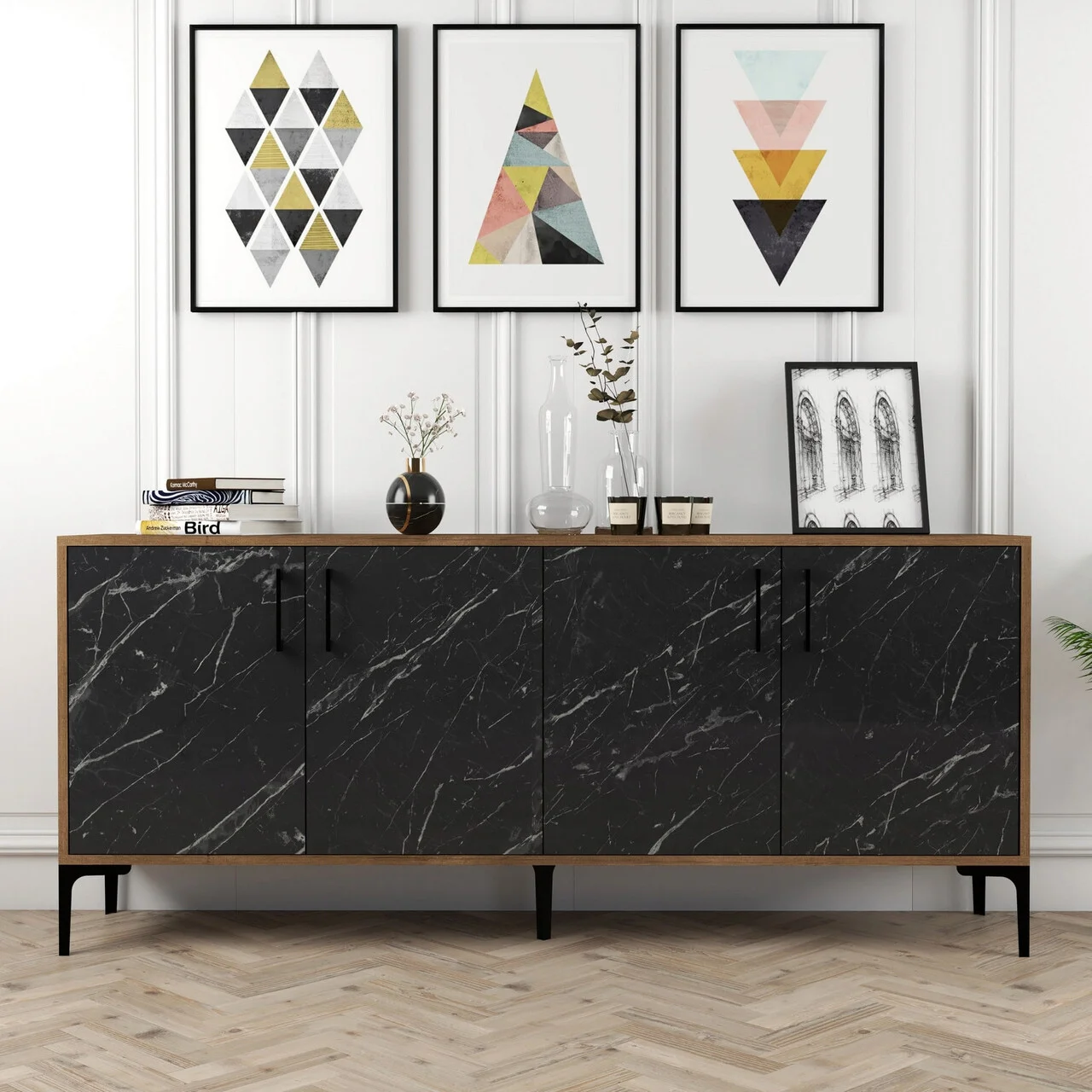 Consola, Hanah Home, Kiev, 180x78x35 cm, Nuc / Negru Consola, Hanah Home, Kiev, 180x78x35 cm, Nuc / Negru