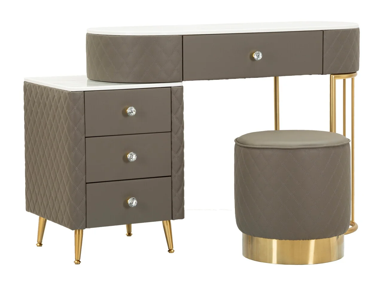 Masa de toaleta cu taburet / Masuta dressing Sharon, Mauro Ferretti, 120x40x75 cm, lemn de pin/MDF/metal, gri/auriu Masa de toaleta cu taburet / Masuta dressing Sharon, Mauro Ferretti, 120x40x75 cm, lemn de pin/MDF/metal, gri/auriu
