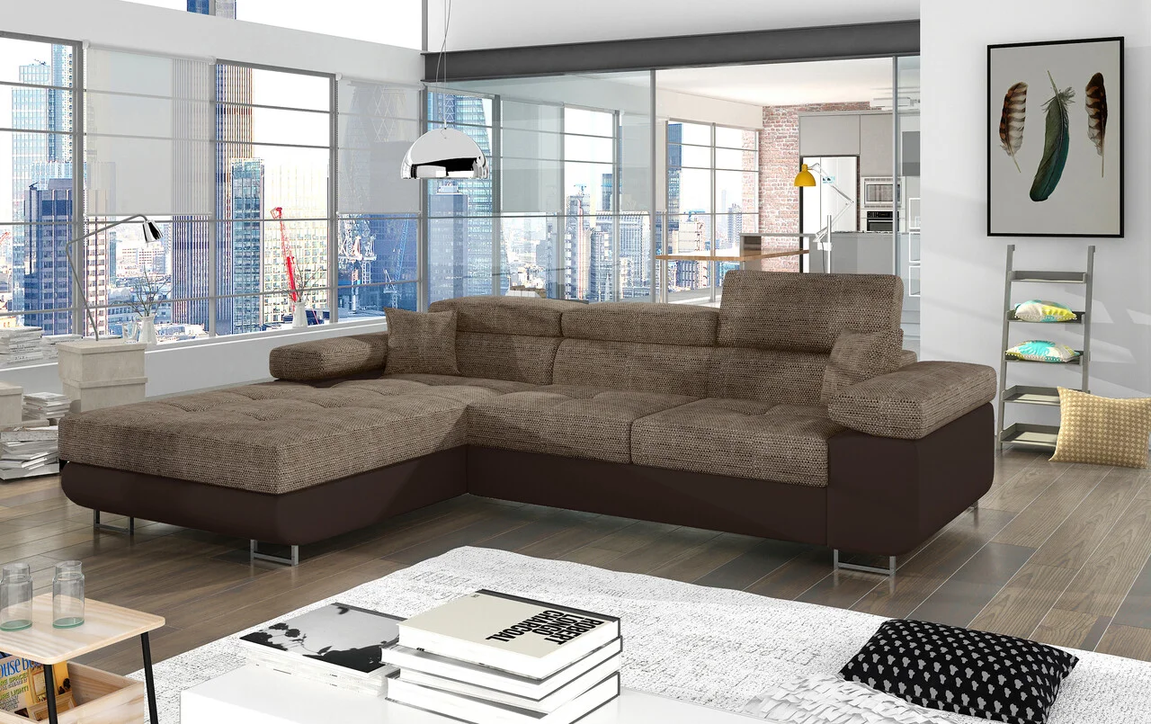 Coltar extensibil stanga 4 locuri ELTAP, Armd-17, Armando, 289x203x85 cm, lemn/poliester, bej inchis/maro Coltar extensibil stanga 4 locuri ELTAP, Armd-17, Armando, 289x203x85 cm, lemn/poliester, bej inchis/maro
