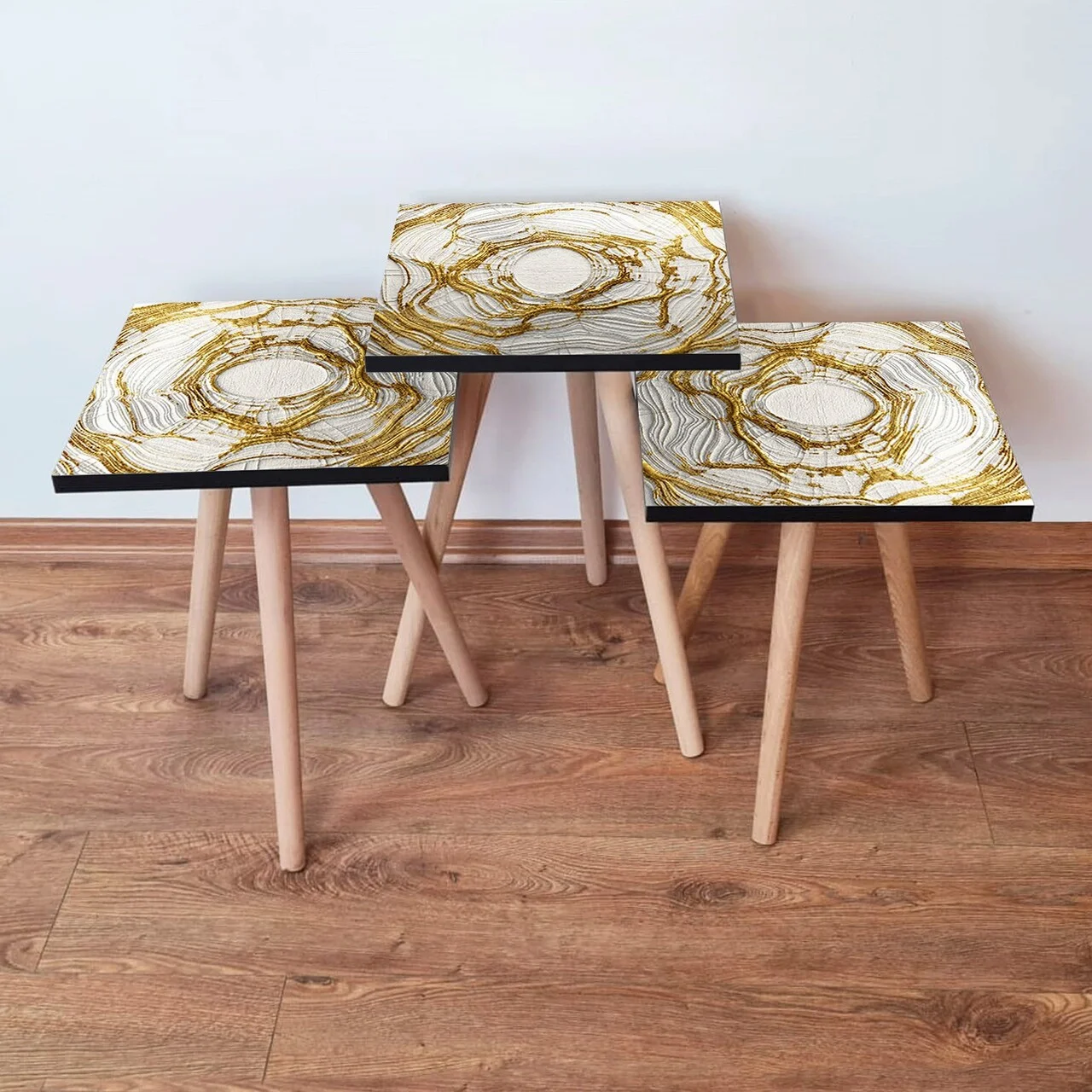 Set masute 3 piese, Hanah Home, 3Shp101, Crem / Aur Set masute 3 piese, Hanah Home, 3Shp101, Crem / Aur