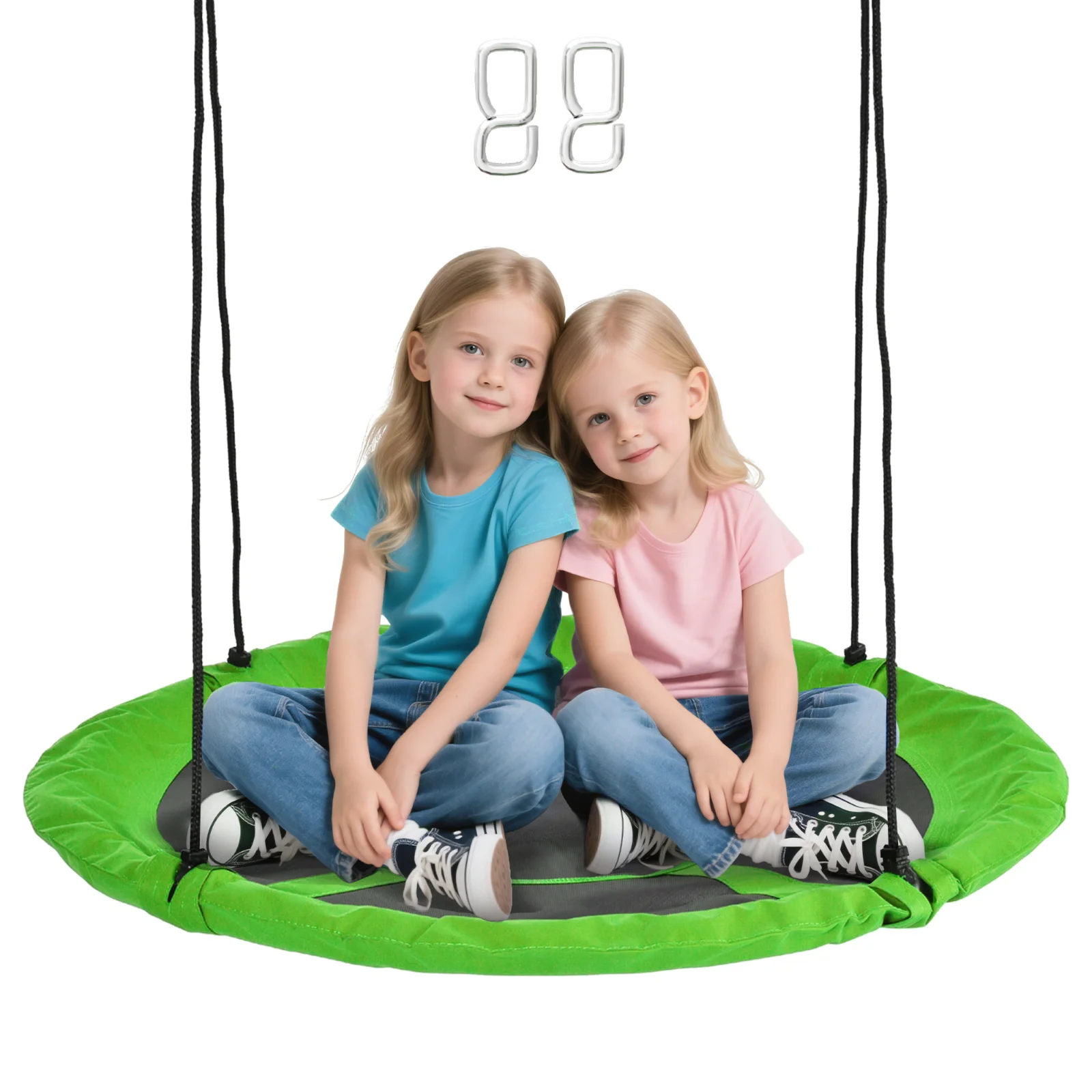Outsunny Balanță cuib de pasăre rotundă, coș de balanță Ø 110 cm, 4 inele incluse, metal epoxidic, Oxford de înaltă densitate, verde | Aosom Romania Outsunny Balanță cuib de pasăre rotundă, coș de balanță Ø 110 cm, 4 inele incluse, metal epoxidic, Oxford de înaltă densitate, verde | Aosom Romania