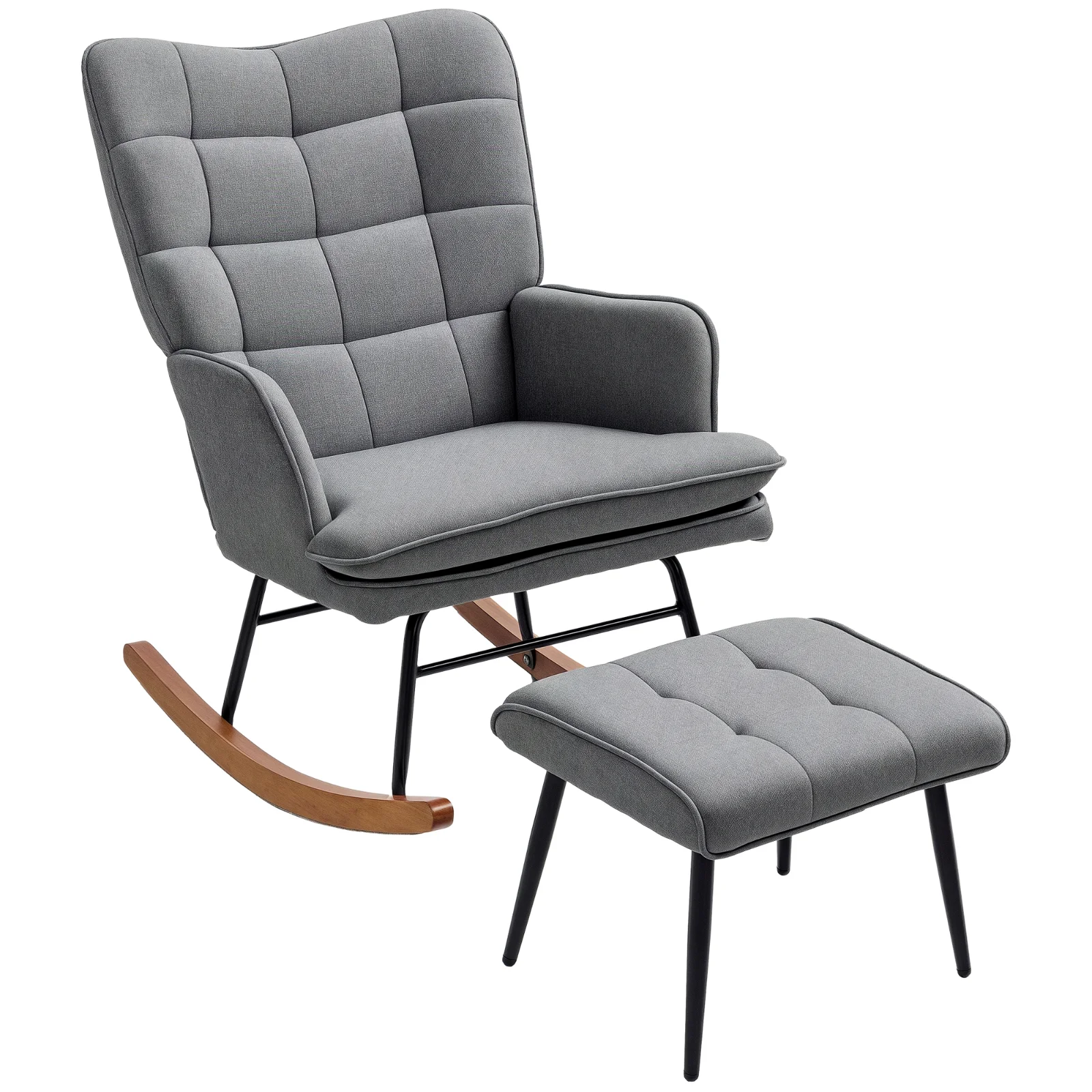 HOMCOM Fotoliu cu leagăn și taburet, confortabil, până la 130 kg, aspect de in, 64x89x90cm, Gri închis | Aosom Romania HOMCOM Fotoliu cu leagăn și taburet, confortabil, până la 130 kg, aspect de in, 64x89x90cm, Gri închis | Aosom Romania