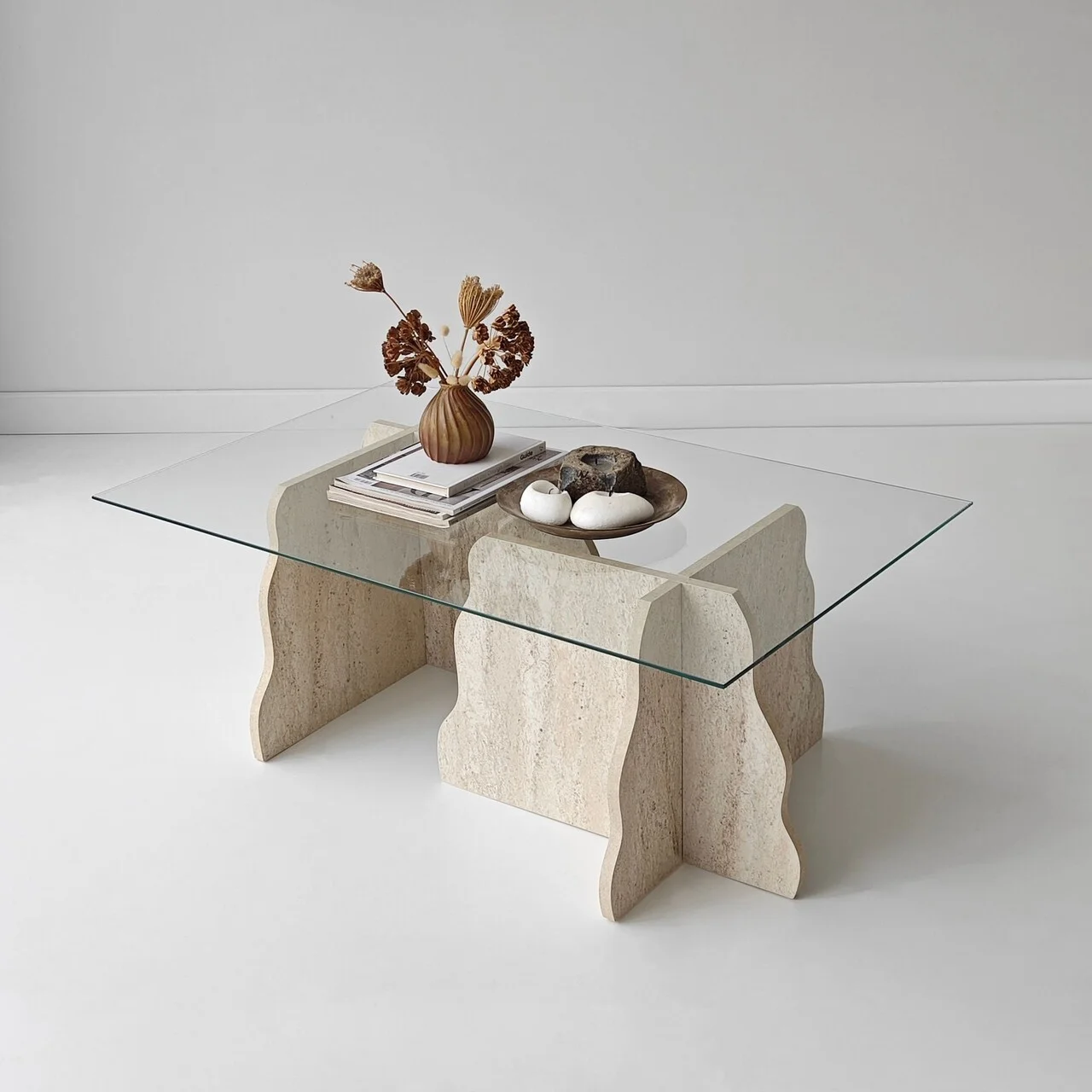 Masuta de cafea, Hanah Home, Canyon, 105x40x65 cm, Travertin / Transparent Masuta de cafea, Hanah Home, Canyon, 105x40x65 cm, Travertin / Transparent