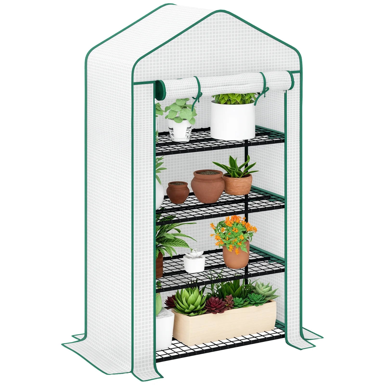 Outsunny Seră de grădină balcon raft seră 4 nivele 90 x 49 x 160 cm oțel galvanizat folie PE de înaltă densitate alb | Aosom Romania Outsunny Seră de grădină balcon raft seră 4 nivele 90 x 49 x 160 cm oțel galvanizat folie PE de înaltă densitate alb | Aosom Romania