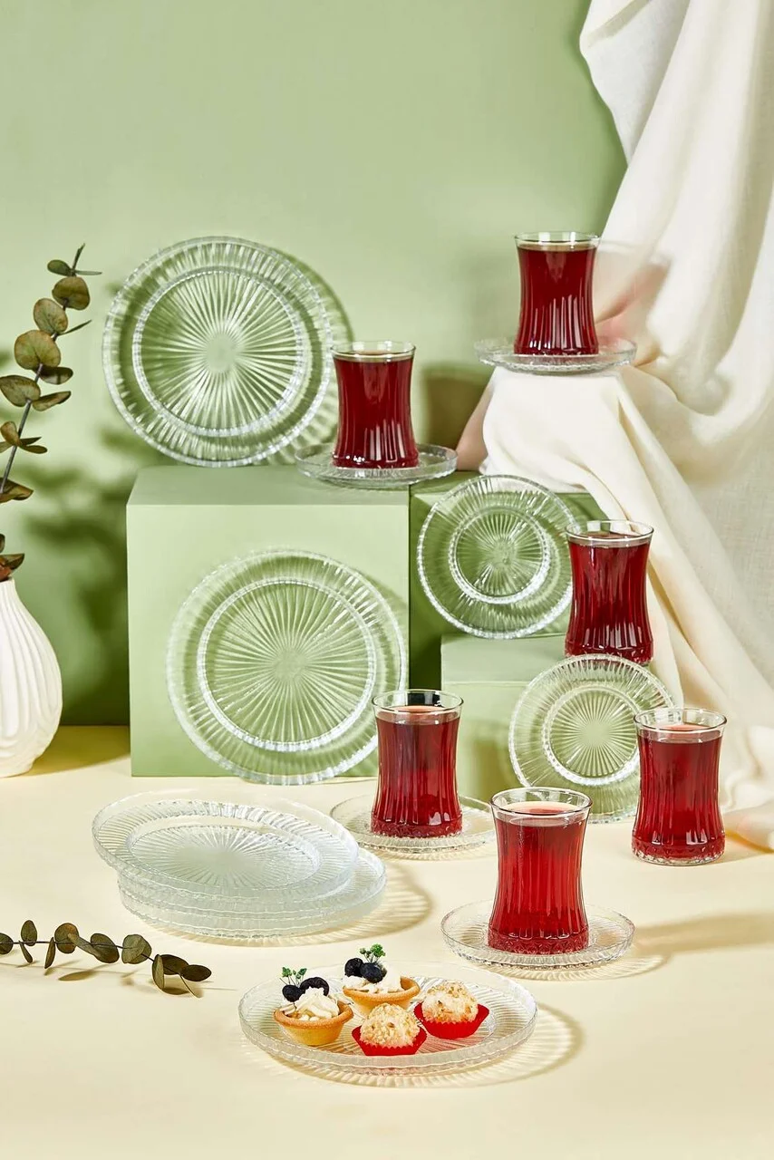 Set pentru ceai, Hermia, 337GLZ1133, Farfurie: 12 x 12 cm (6 bucăți), Transparent Set pentru ceai, Hermia, 337GLZ1133, Farfurie: 12 x 12 cm (6 bucăți), Transparent