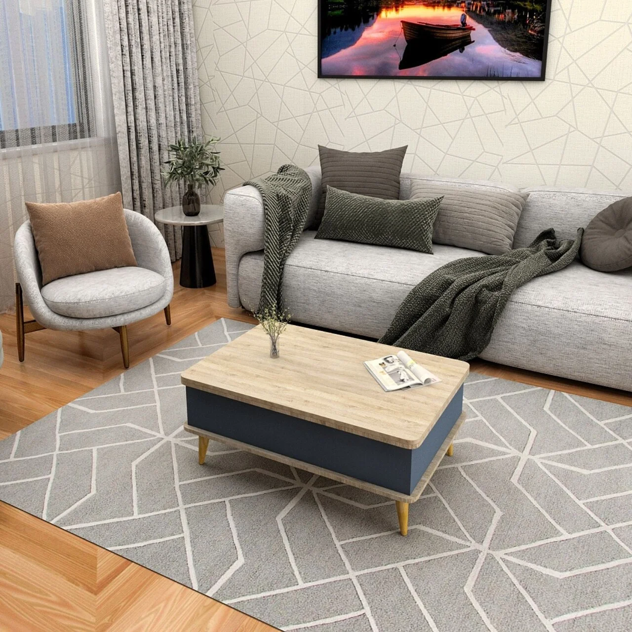 Masuta de cafea, Hanah Home, Dy Ada, 90x38x60 cm, PAL, Alaska / Anthracite Masuta de cafea, Hanah Home, Dy Ada, 90x38x60 cm, PAL, Alaska / Anthracite