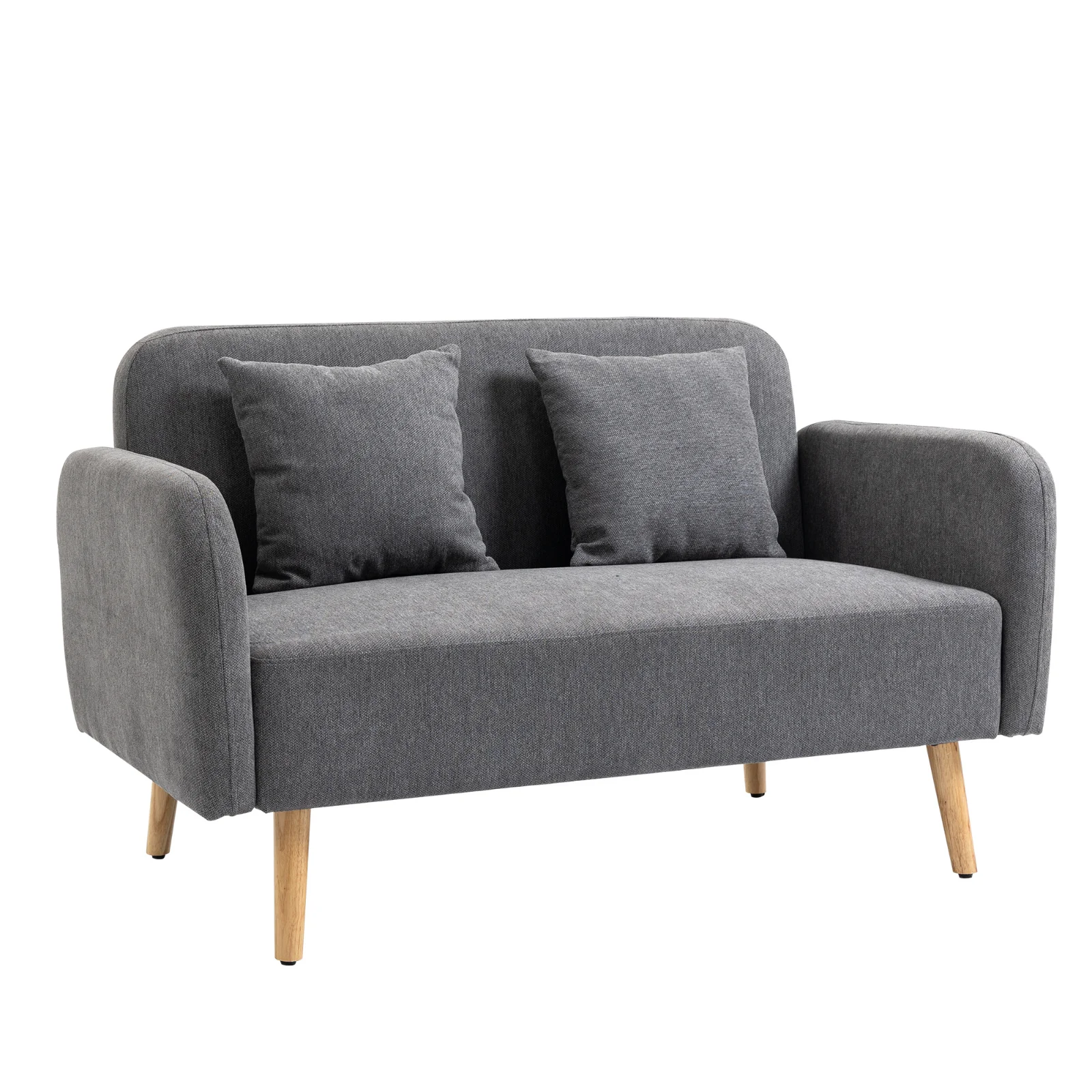 HOMCOM Canapea 2 locuri cu 2 perne decorative, loveseat mic cu aspect de catifea, canapea tapițată modernă pentru living, dormitor, spații mici, gri 130 x 70 x 80 cm | Aosom Romania HOMCOM Canapea 2 locuri cu 2 perne decorative, loveseat mic cu aspect de catifea, canapea tapițată modernă pentru living, dormitor, spații mici, gri 130 x 70 x 80 cm | Aosom Romania