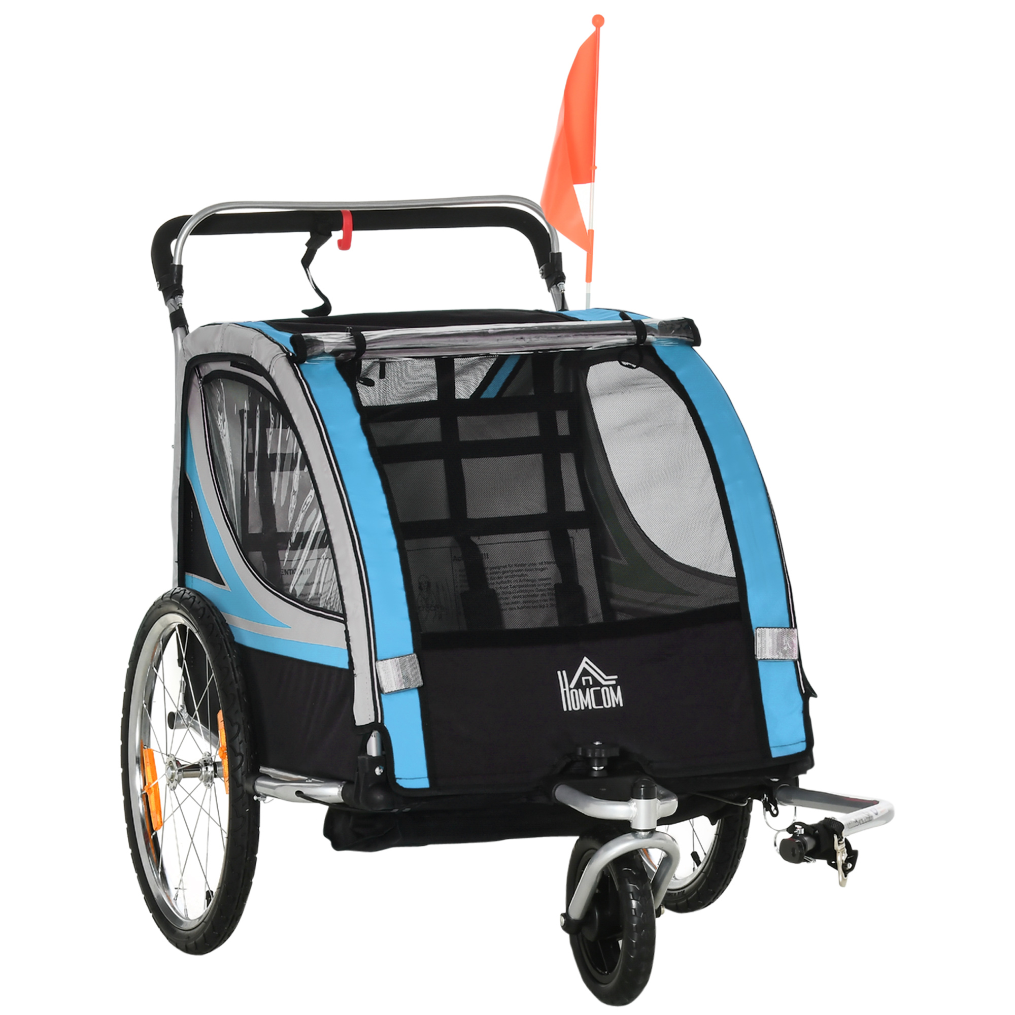 HOMCOM Remorcă Bicicletă pentru Copii, Design 2 în 1 cu Frână și Centură de Siguranță, 142x75x101 cm, Albastru | Aosom Romania HOMCOM Remorcă Bicicletă pentru Copii, Design 2 în 1 cu Frână și Centură de Siguranță, 142x75x101 cm, Albastru | Aosom Romania