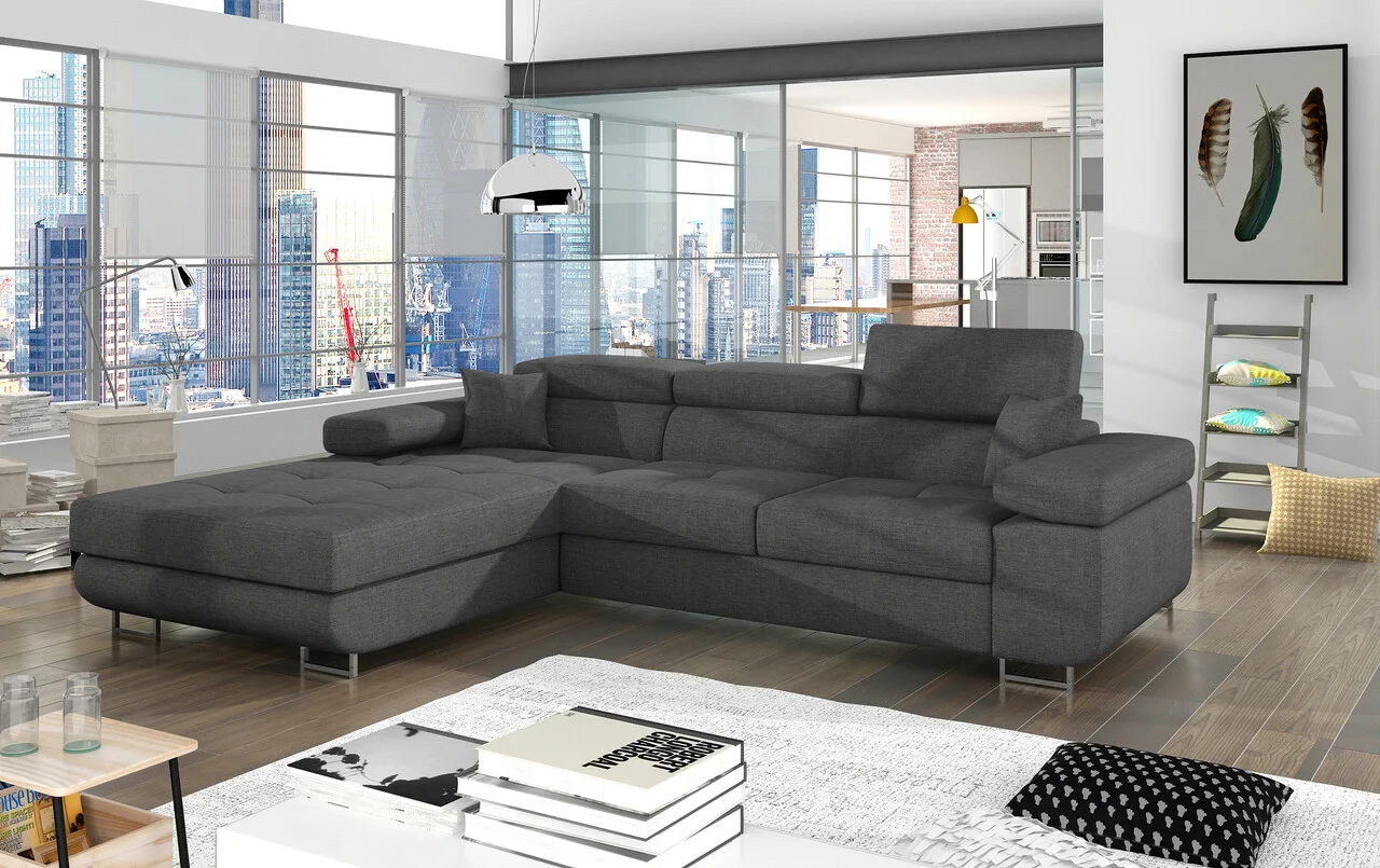 Coltar extensibil stanga 4 locuri ELTAP, Armd-81, Armando, 289x203x85 cm, lemn/poliester, gri inchis Coltar extensibil stanga 4 locuri ELTAP, Armd-81, Armando, 289x203x85 cm, lemn/poliester, gri inchis