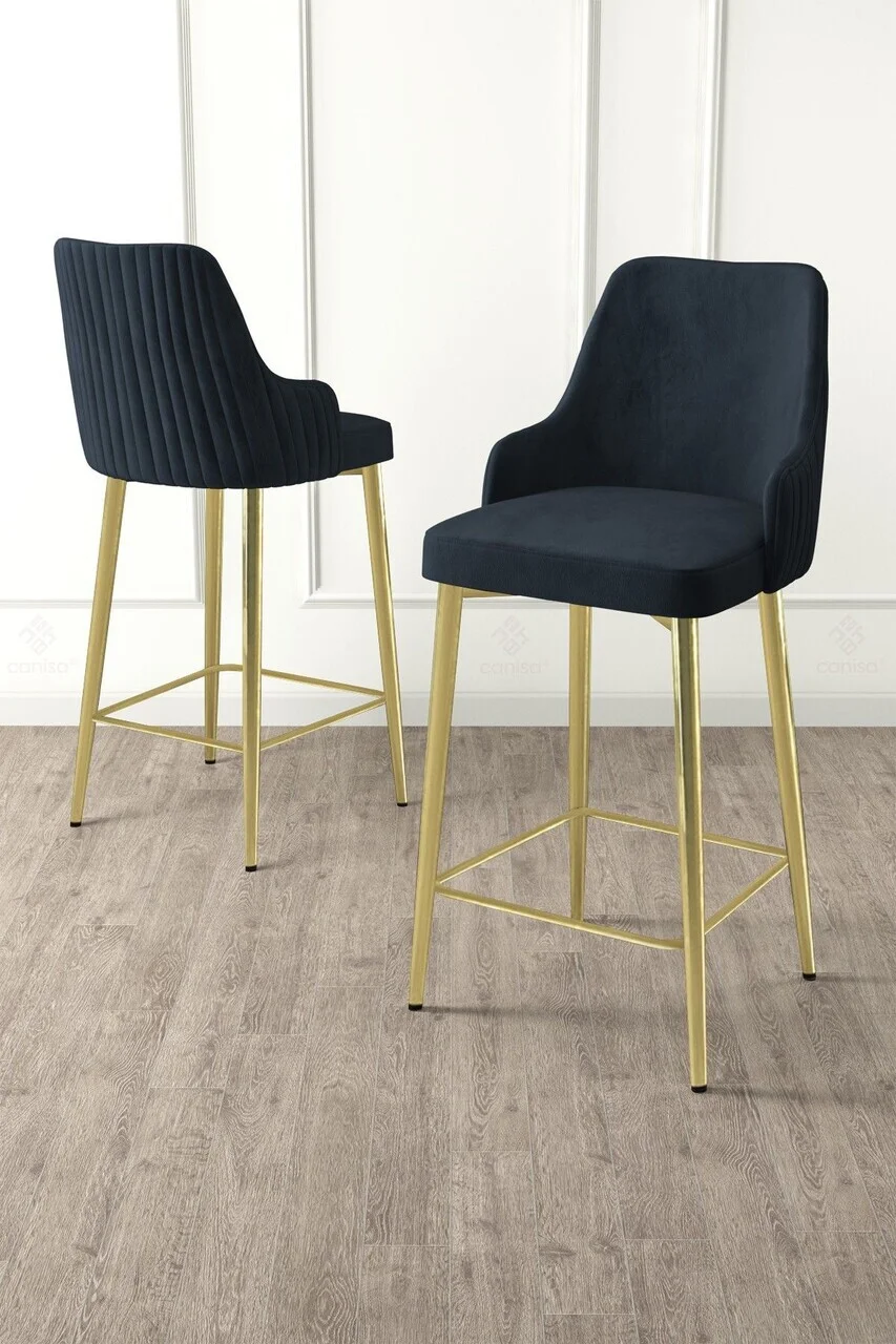 Set scaun de bar (2 bucăți), Hanah Home, Tera, Antracit / Aur Set scaun de bar (2 bucăți), Hanah Home, Tera, Antracit / Aur