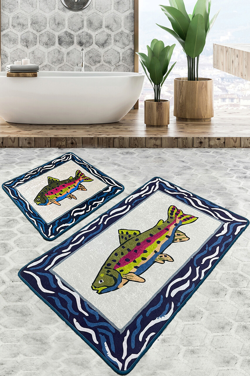 Set covorase de baie, L'essentiel Maison, Pescado, Poliester, Multicolor