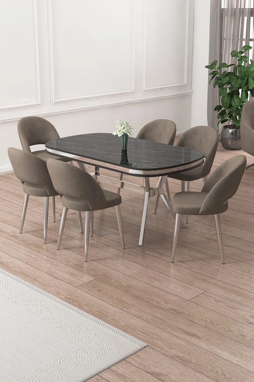 Set masa si scaune (7 piese), Hanah Home, Jita, Sonata / Crom / Cappuccino Set masa si scaune (7 piese), Hanah Home, Jita, Sonata / Crom / Cappuccino