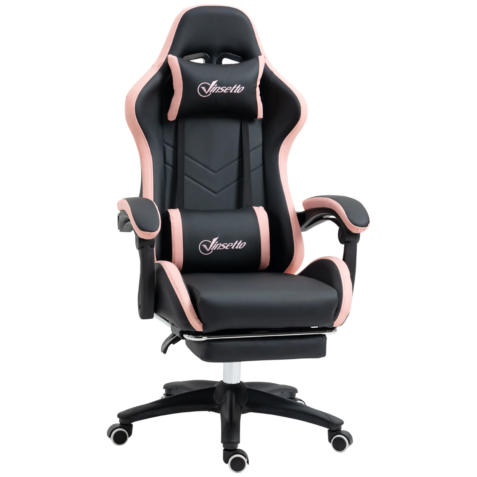 Scaun de Gaming Premium, Piele Ecologică PU, Oțel, Înălțime Ajustabilă, Spătar Inclinabil, 65x65x121-129 cm, Roz și Negru | Aosom Romania Scaun de Gaming Premium, Piele Ecologică PU, Oțel, Înălțime Ajustabilă, Spătar Inclinabil, 65x65x121-129 cm, Roz și Negru | Aosom Romania