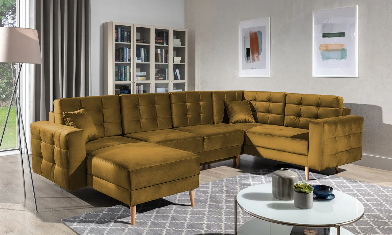 Coltar extensibil reversibil 5 locuri ELTAP, AsdU-56, Asgard, 326x202x93 cm, lemn/poliester, mustar Coltar extensibil reversibil 5 locuri ELTAP, AsdU-56, Asgard, 326x202x93 cm, lemn/poliester, mustar