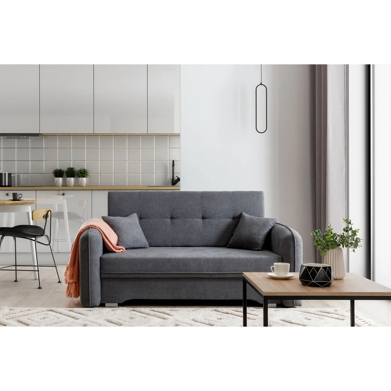Canapea extensibila 3 locuri, ELTAP, Laine, 155x105x75 cm, lemn/poliester, gri Canapea extensibila 3 locuri, ELTAP, Laine, 155x105x75 cm, lemn/poliester, gri