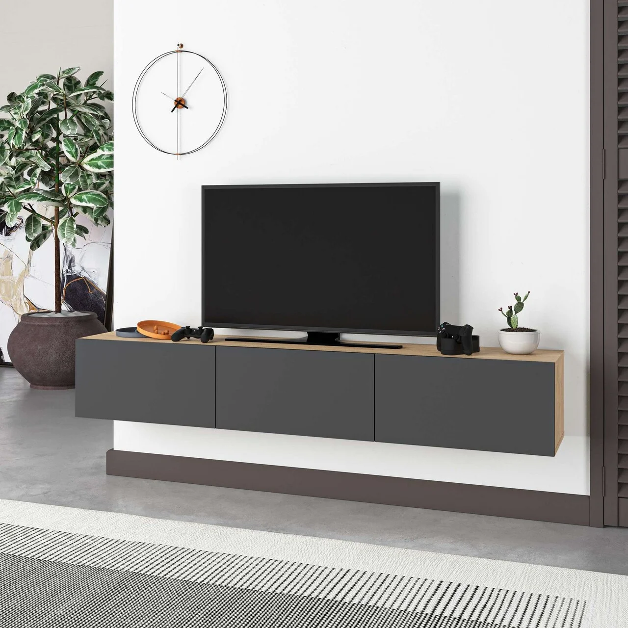 Comoda TV, Hanah Home, Francy 180, .180x30x30 cm, Stejar safir / Antracit Comoda TV, Hanah Home, Francy 180, .180x30x30 cm, Stejar safir / Antracit