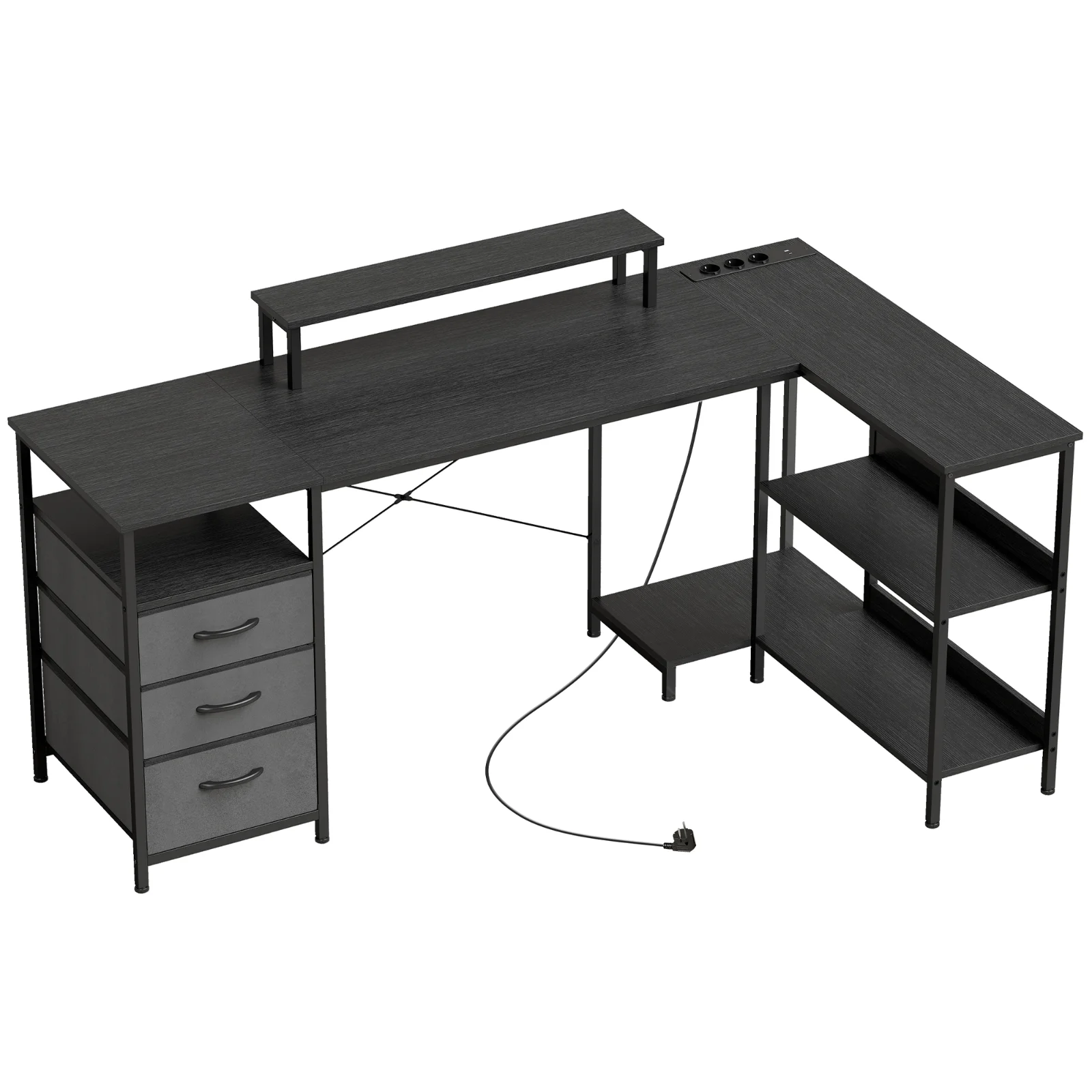 HOMCOM Birou în formă de L, birou colțar reversibil cu sertare și rafturi, 170 cm, Negru | Aosom Romania HOMCOM Birou în formă de L, birou colțar reversibil cu sertare și rafturi, 170 cm, Negru | Aosom Romania