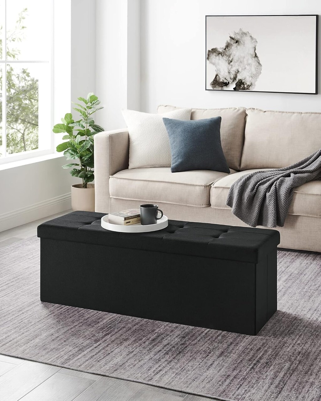 Bancheta cu spatiu de depozitare, Songmics, 110x38x38 cm, max 300 kg, MDF/imitatie de in, negru Bancheta cu spatiu de depozitare, Songmics, 110x38x38 cm, max 300 kg, MDF/imitatie de in, negru