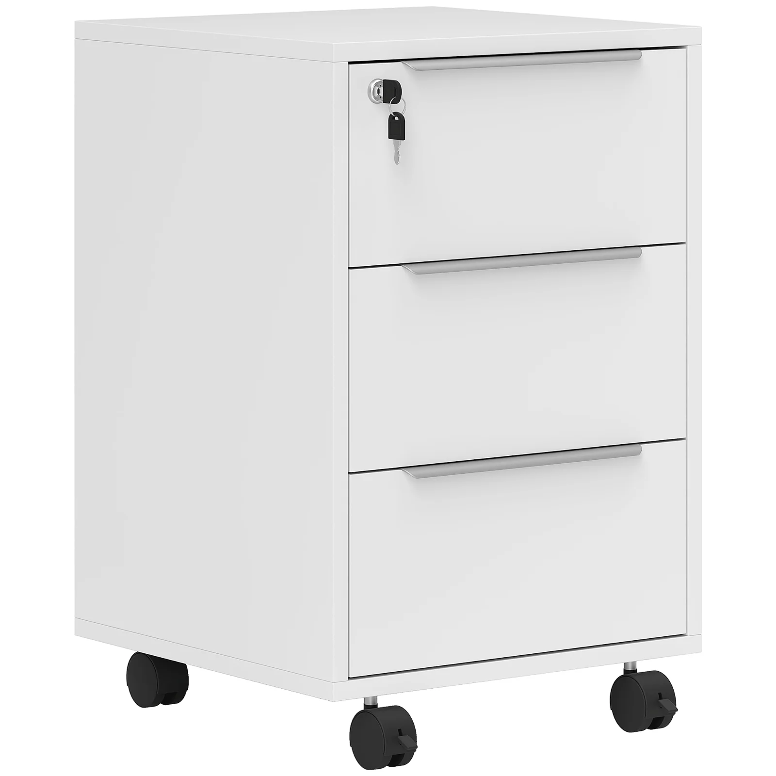 HOMCOM Corp pentru birou pe roți cu 3 sertare și încuietoare pentru dosare 40 x 40 x 63,5 cm alb | Aosom Romania HOMCOM Corp pentru birou pe roți cu 3 sertare și încuietoare pentru dosare 40 x 40 x 63,5 cm alb | Aosom Romania