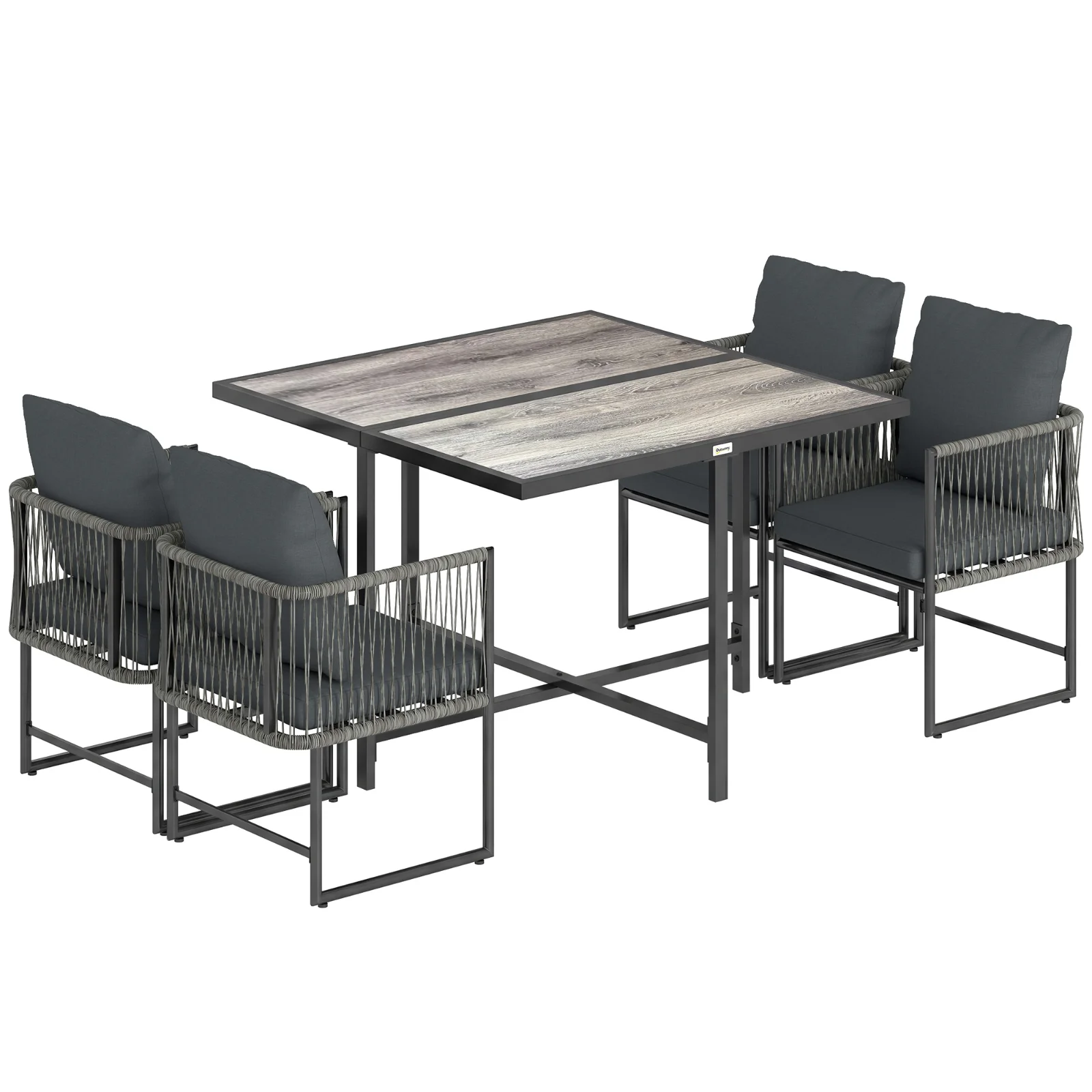 Outsunny Set mobilier grădină din polyrattan 5 piese, economisire de spațiu, set cu masă și 4 scaune, blat DPC, perne, gri | Aosom Romania Outsunny Set mobilier grădină din polyrattan 5 piese, economisire de spațiu, set cu masă și 4 scaune, blat DPC, perne, gri | Aosom Romania