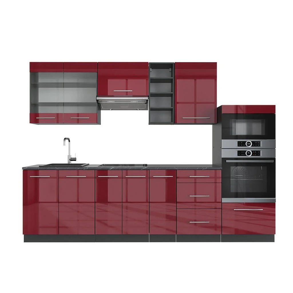 KITCHENETTE Fame-Line Bordeaux lucios/antracit 280 cm fara blat KITCHENETTE Fame-Line Bordeaux lucios/antracit 280 cm fara blat