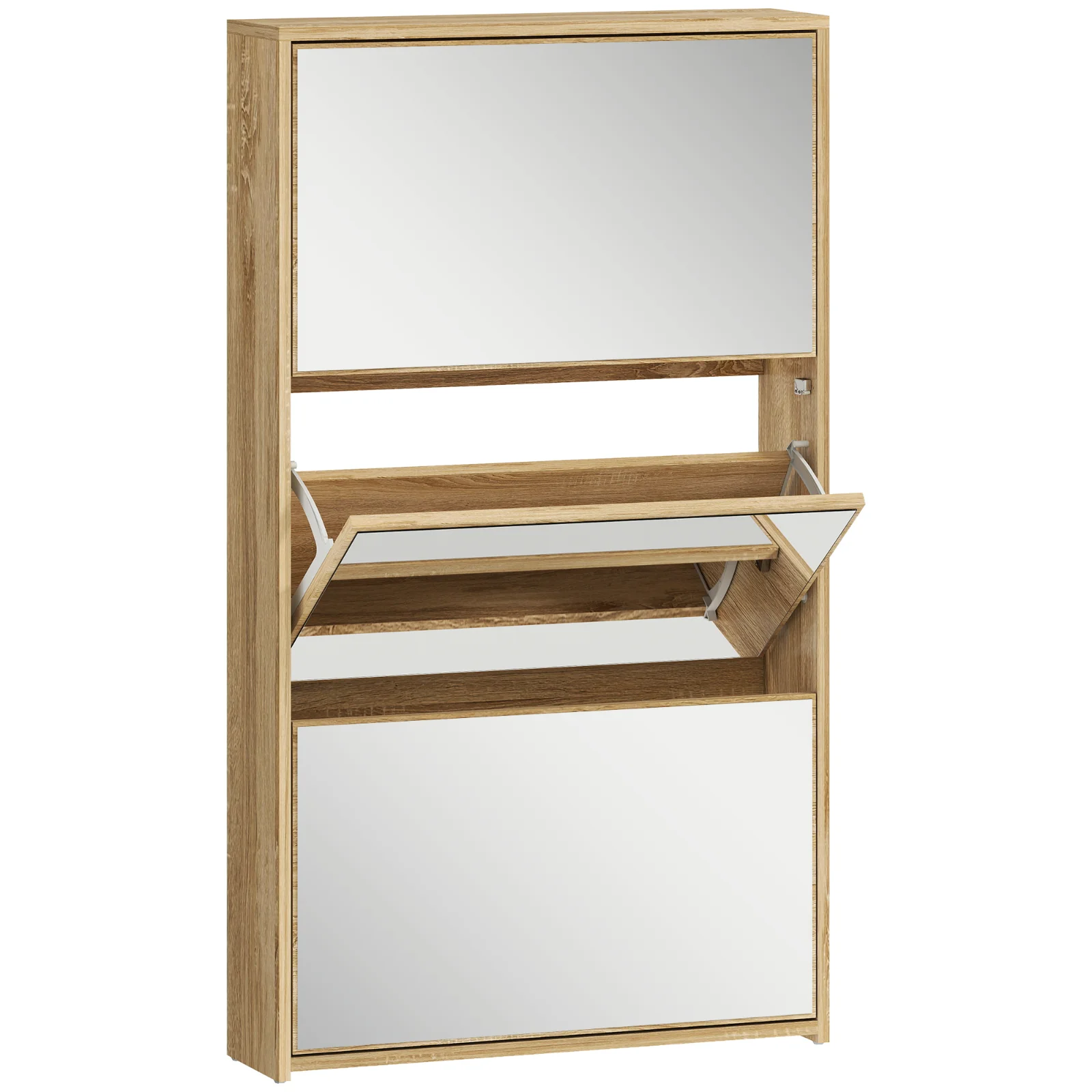HOMCOM Dulap pentru Pantofi a Oglindă Con 3 Sertare a Rabatabil 65x17x114.5 cm Color Lemn | Aosom Romania HOMCOM Dulap pentru Pantofi a Oglindă Con 3 Sertare a Rabatabil 65x17x114.5 cm Color Lemn | Aosom Romania