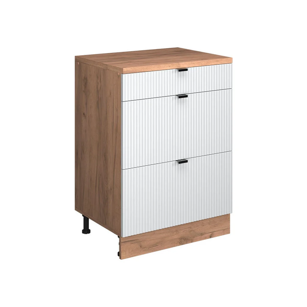 COMODĂ DE EXTENSIE Rion, Ondulație albă/Stejar auriu, 60 x 46 cm fără înclinare cu 3 sertare COMODĂ DE EXTENSIE Rion, Ondulație albă/Stejar auriu, 60 x 46 cm fără înclinare cu 3 sertare