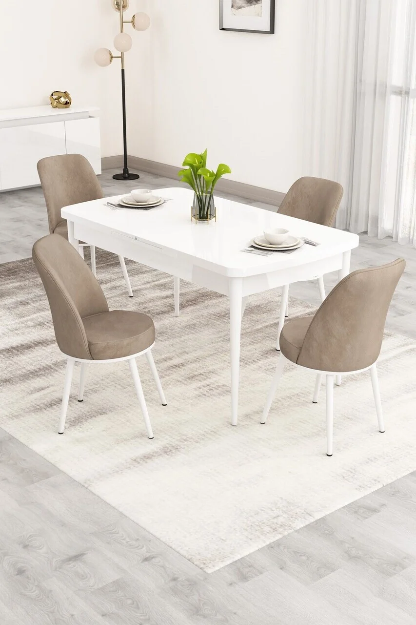 Set masa extensibila si scaune (5 piese), Hanah Home, Nix, Alb / Cappuccino Set masa extensibila si scaune (5 piese), Hanah Home, Nix, Alb / Cappuccino
