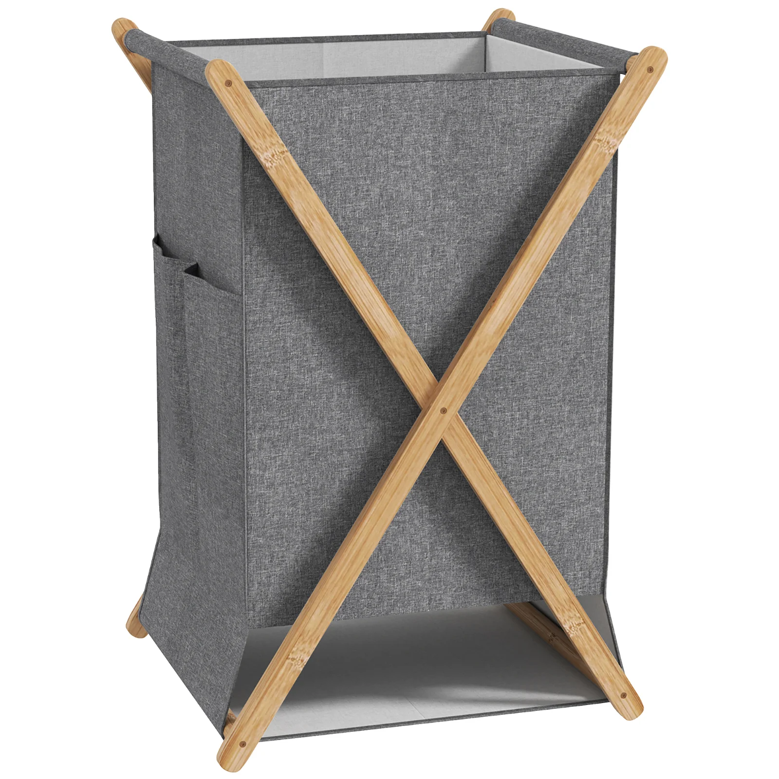 HOMCOM Coș Pliabil pentru Rufe 55L din Material Textil și Cadru din Bambus pentru Cameră și Spălătorie, 41x41x64 cm, Gri | Aosom Romania HOMCOM Coș Pliabil pentru Rufe 55L din Material Textil și Cadru din Bambus pentru Cameră și Spălătorie, 41x41x64 cm, Gri | Aosom Romania