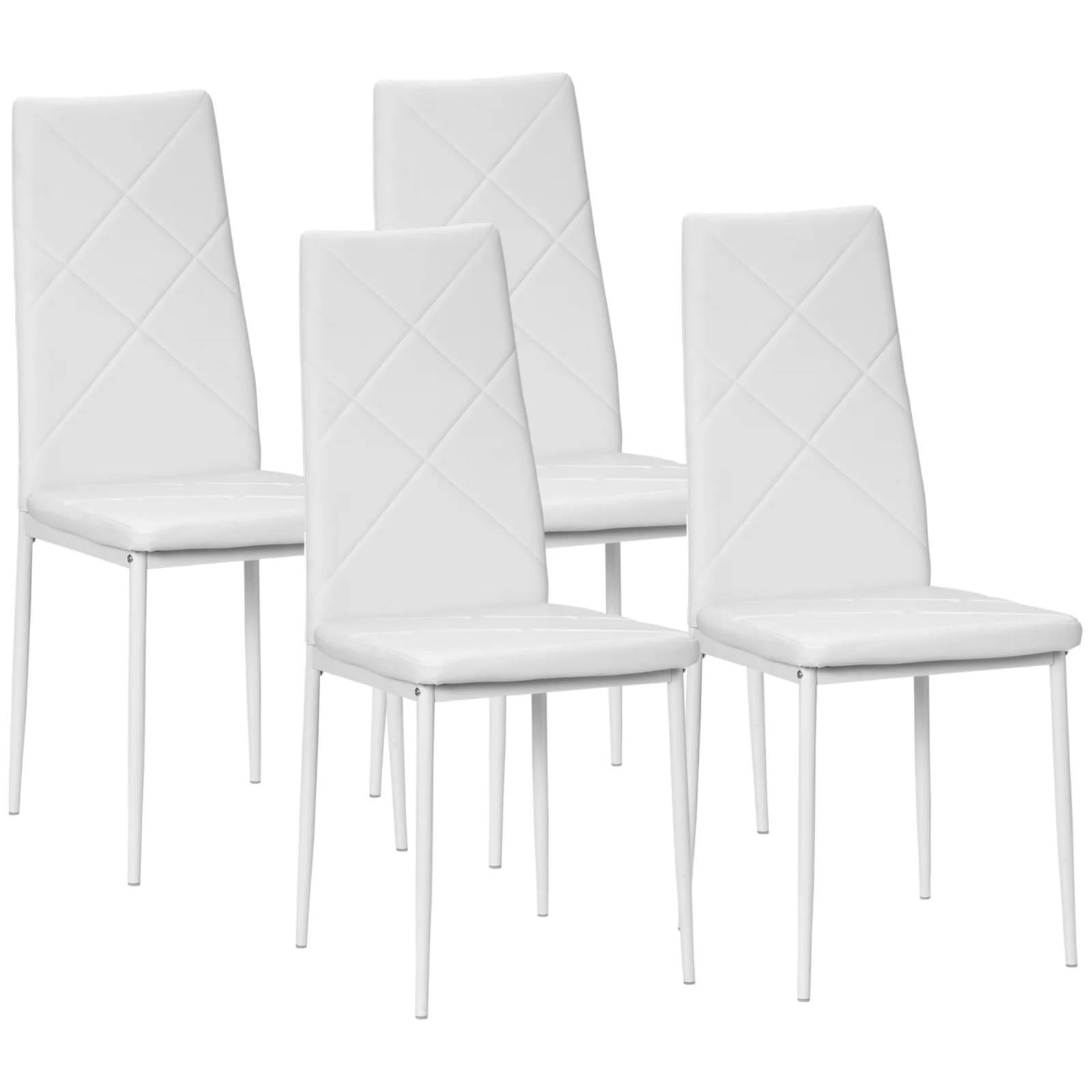 Set 4 scaune bucatarie HOMCOM cu spatar inalt, scaune moderne din piele artificiala si otel, 41x50x97cm, alb | Aosom Romania Set 4 scaune bucatarie HOMCOM cu spatar inalt, scaune moderne din piele artificiala si otel, 41x50x97cm, alb | Aosom Romania