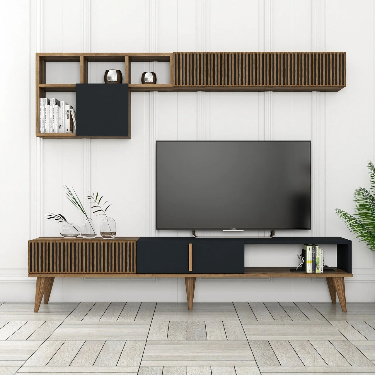 Comoda TV, Hanah Home, Milan TV, 180x40x35 cm, Nuc / Antracit Comoda TV, Hanah Home, Milan TV, 180x40x35 cm, Nuc / Antracit